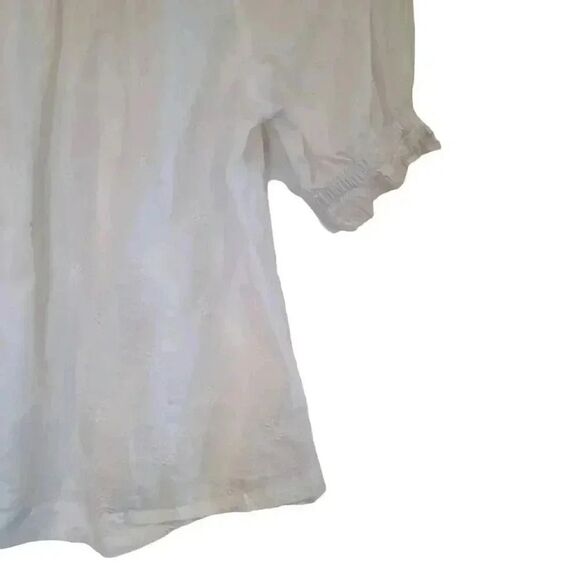 Gap Women's White Cotton Poplin w Tiny White Floral Embroidery Peasant Top - Picture 7 of 10